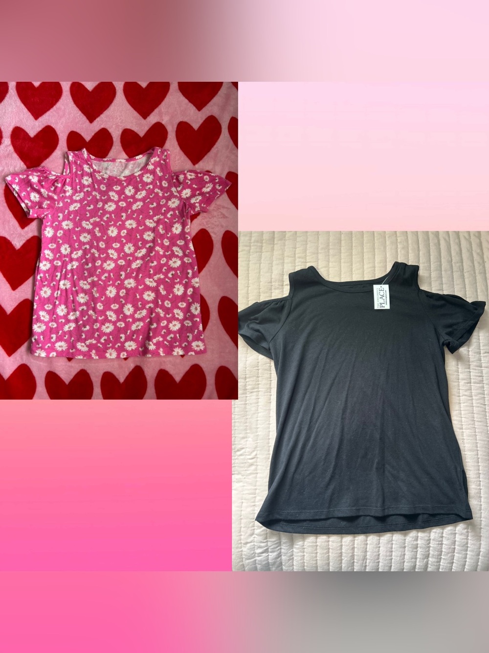 Kids set of 2 The children’s place Pink Floral and black cut out Sleeve Tee